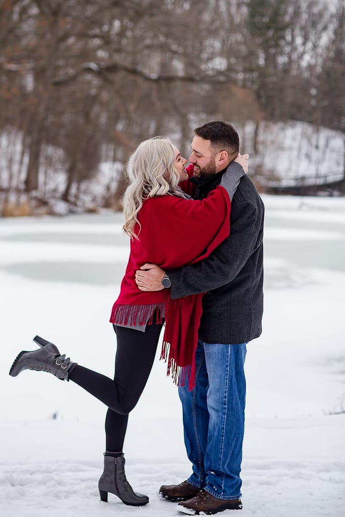 Winter engagement mill pond candid